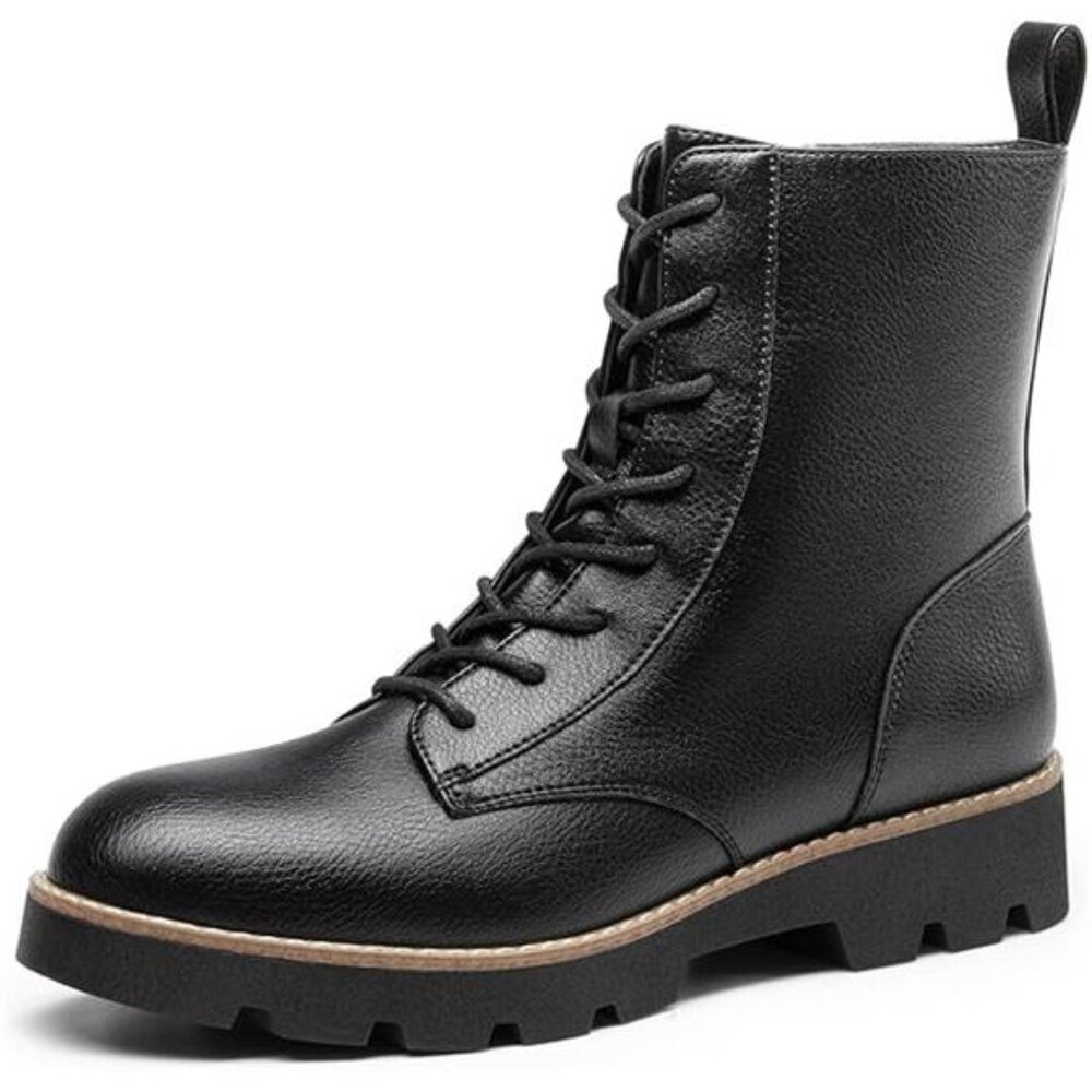 Women's Combat Ankle Boots Lace up Lug Sole Fashion Booties Shoes - Picture 7 of 7